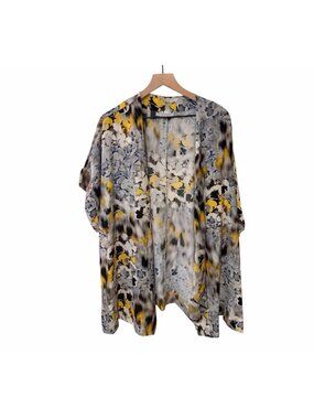 Bryn Walker Floral Printed Open Kimono Short Sleeve Size L USA Made